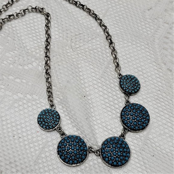 Fun Silver Tone Turquoise Choker Necklace - Picture 6 of 9